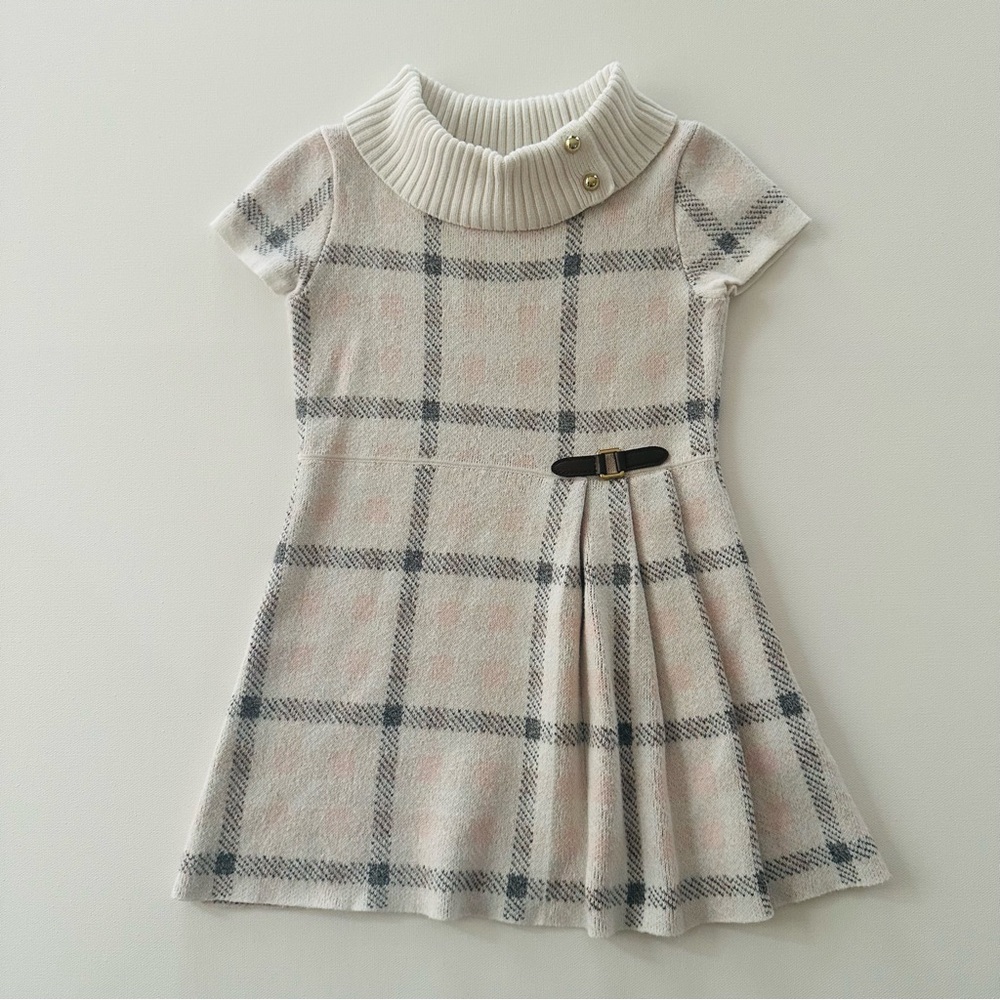 Janie and Jack 2T Toddler Girl Cream Plaid Knit Dress Equestrian